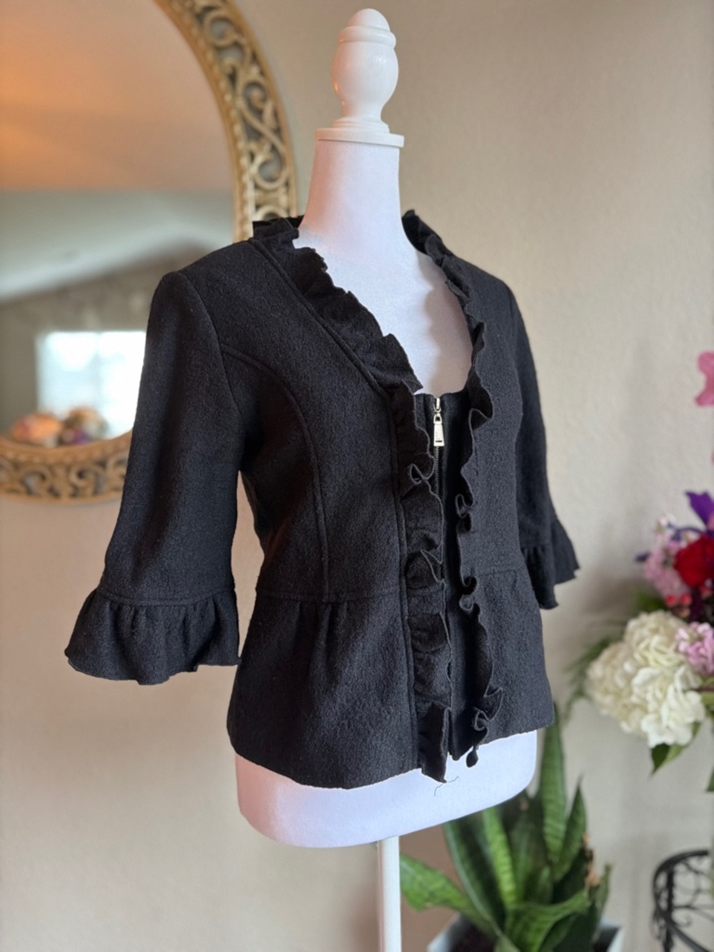 mac & jac Black Ruffle wool Jacket - Picture 3 of 6